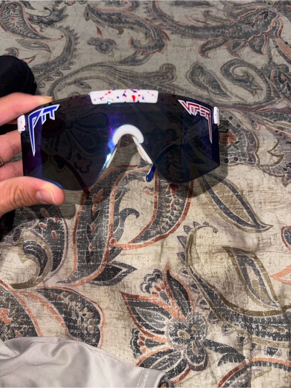 Pit Viper White Frame Sunglasses with Red Speckle Accents